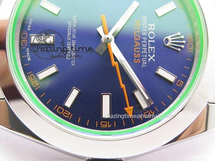 0414 Fashionable Milgauss 116400 GV JF 1:1 Green Sapphire Blue Dial On SS Bracelet A2824 V 3950